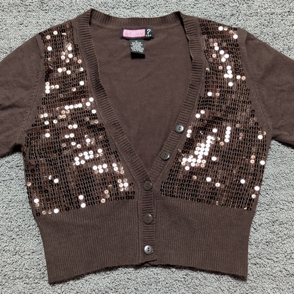 Sequined 3/4 Sleeve Crop Top Cardigan Sweater - Picture 4 of 14